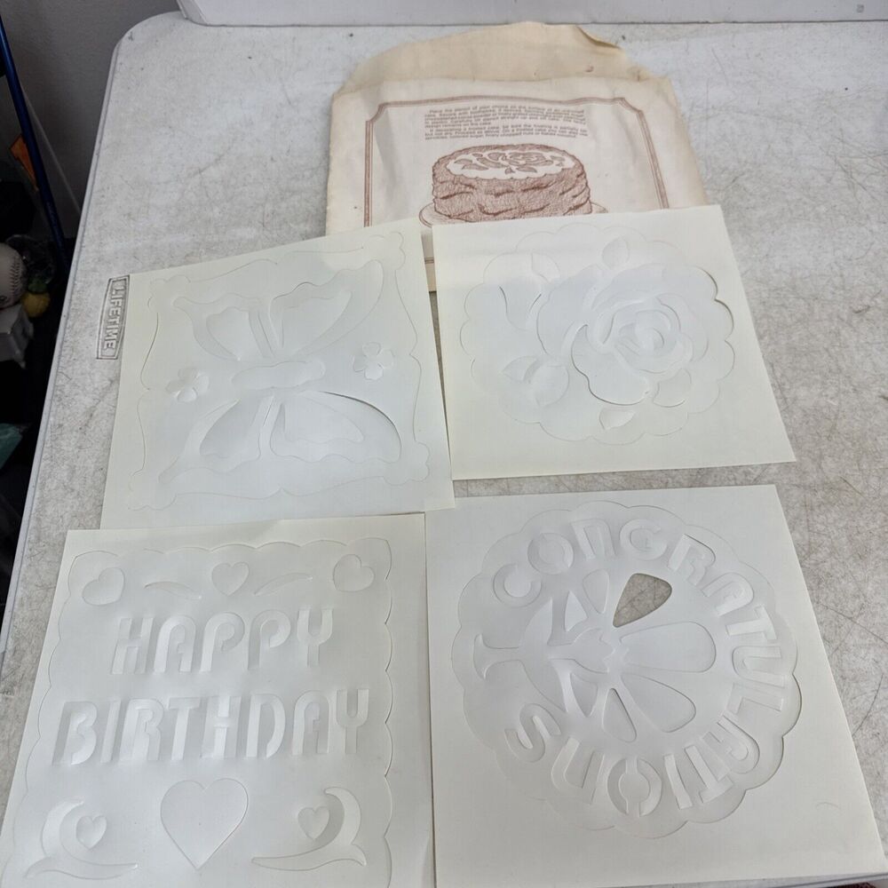 VTG Unused Cake Stencils Happy Birthday Congratulations Flower